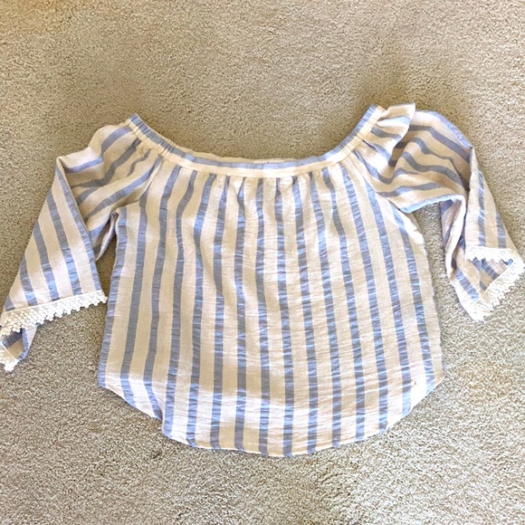 Large Off Shoulder Striped Eiffel Designs Top - Picture 2 of 11